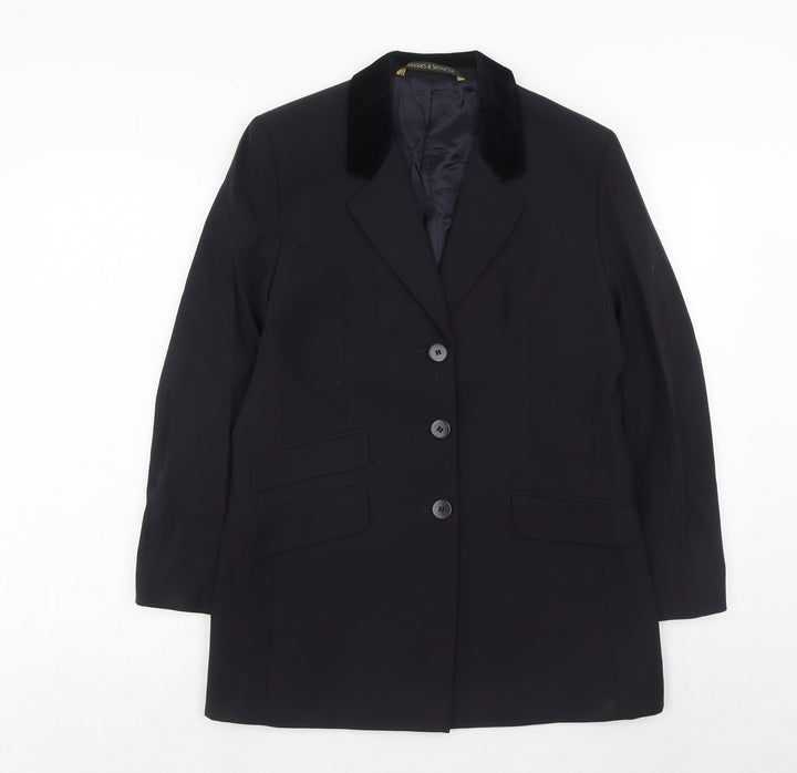 Marks and Spencer Womens Blue Wool Jacket Suit Jacket Size 14
