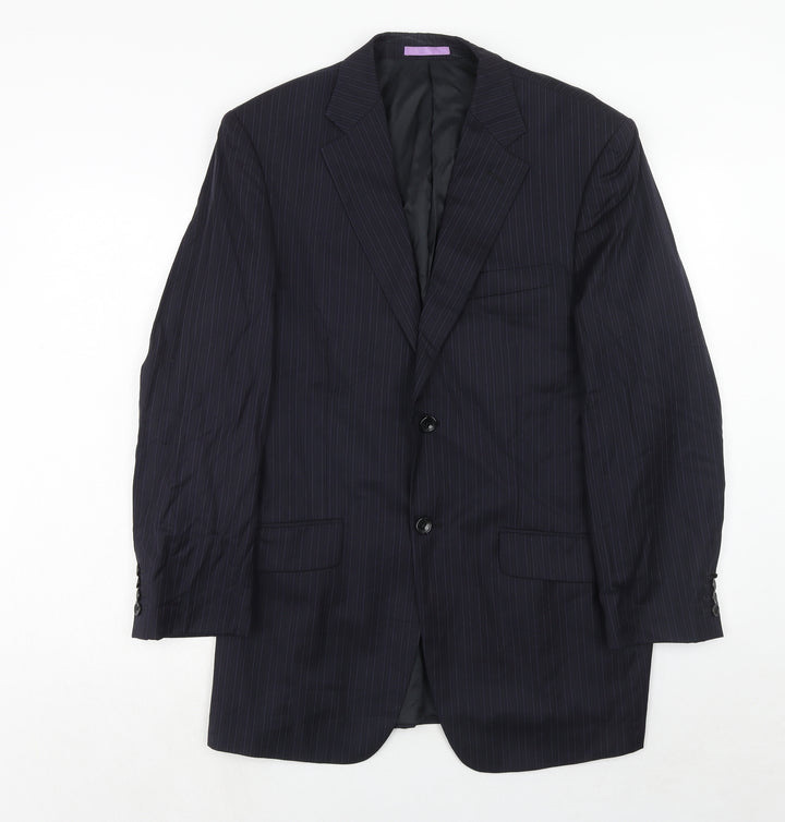French Eye Mens Blue Striped Wool Jacket Suit Jacket Size 42 Regular
