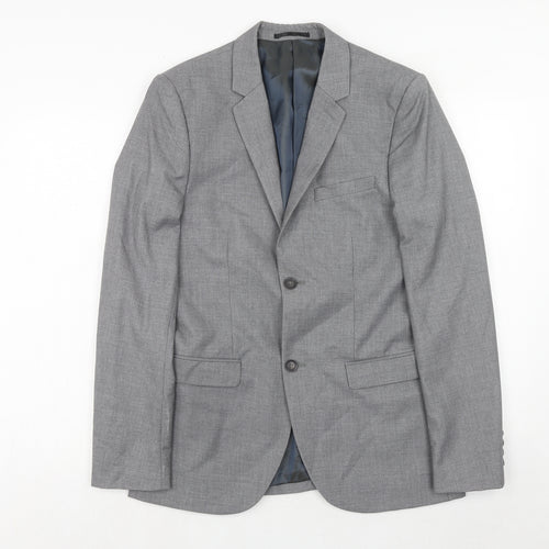 Topman Mens Grey Polyester Jacket Suit Jacket Size 38 Regular