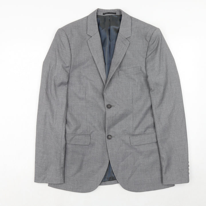 Topman Mens Grey Polyester Jacket Suit Jacket Size 38 Regular