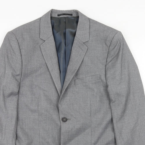 Topman Mens Grey Polyester Jacket Suit Jacket Size 38 Regular
