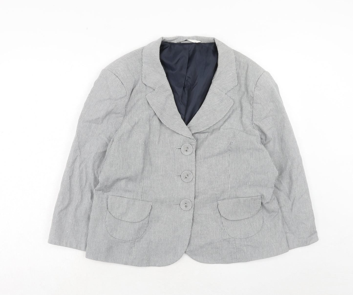 BHS Womens Grey Striped Cotton Jacket Blazer Size 20