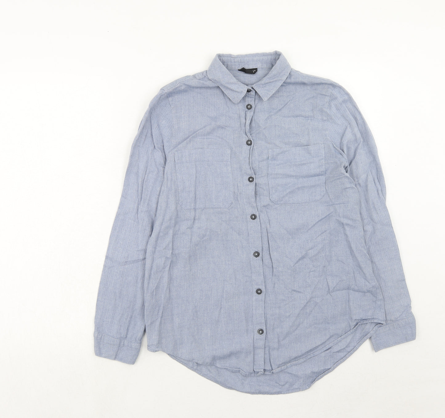 Topshop Womens Blue Cotton Basic Button-Up Size 12 Collared