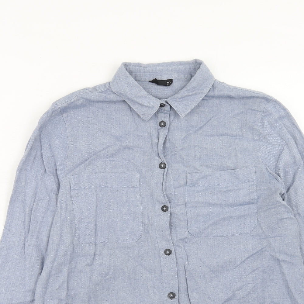 Topshop Womens Blue Cotton Basic Button-Up Size 12 Collared