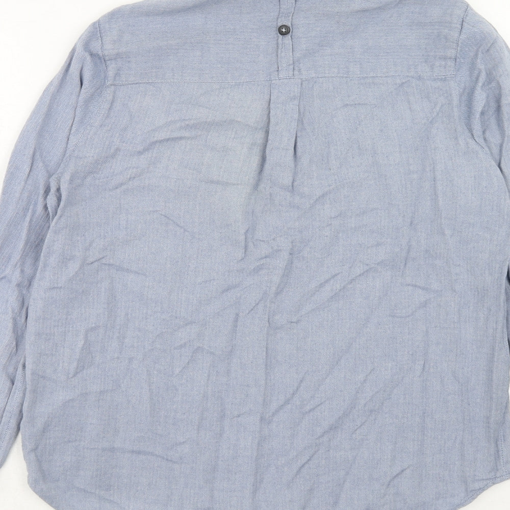 Topshop Womens Blue Cotton Basic Button-Up Size 12 Collared