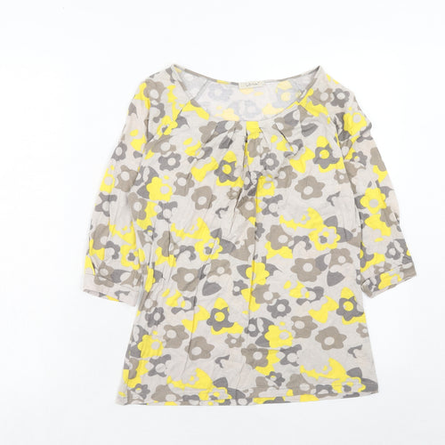 Intown Womens Grey Floral Cotton Basic Blouse Size S Round Neck