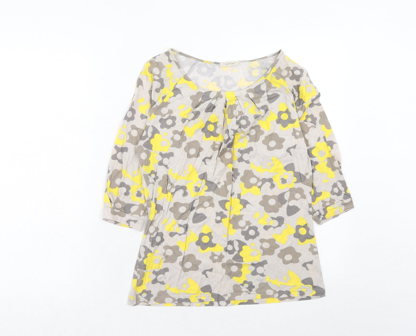 Intown Womens Grey Floral Cotton Basic Blouse Size S Round Neck