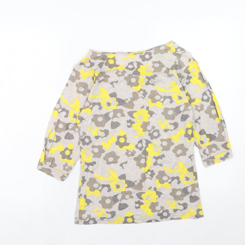 Intown Womens Grey Floral Cotton Basic Blouse Size S Round Neck