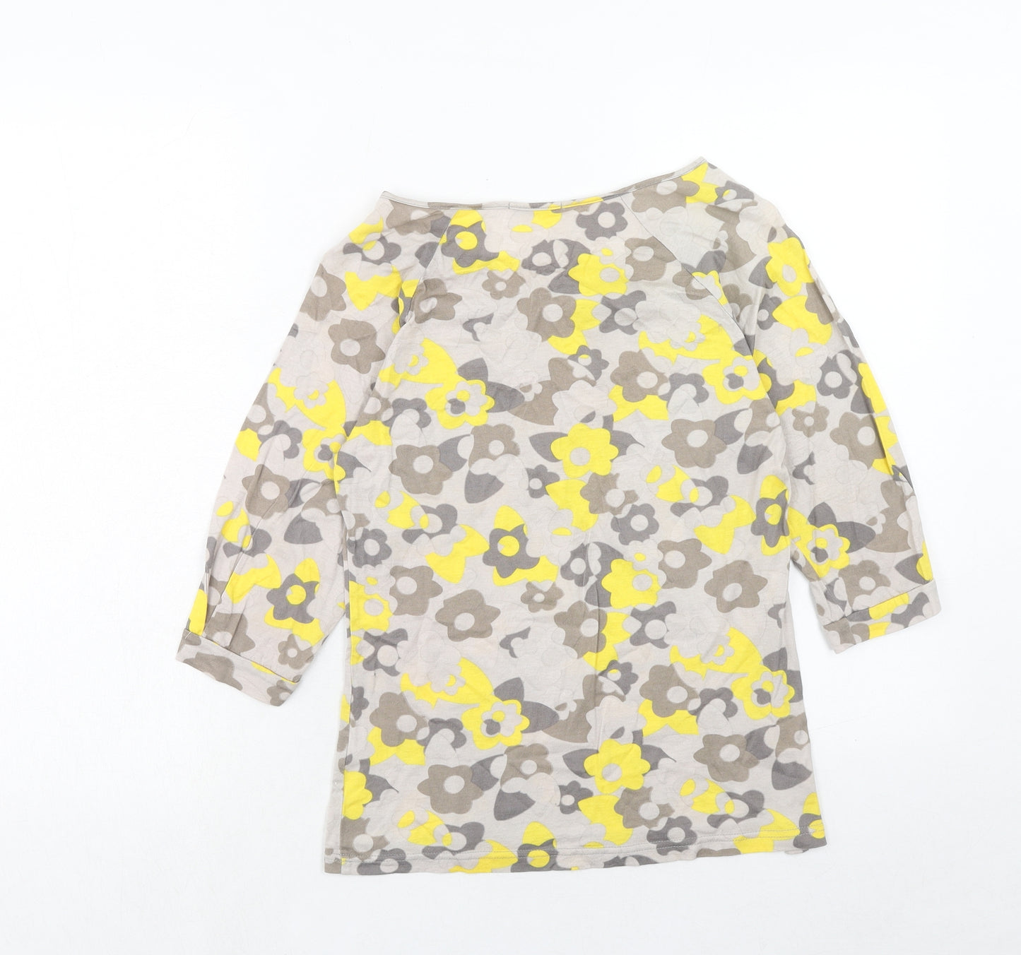 Intown Womens Grey Floral Cotton Basic Blouse Size S Round Neck