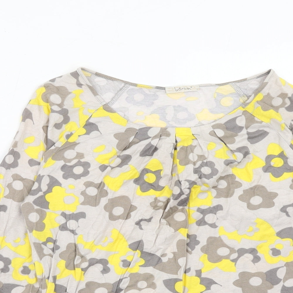 Intown Womens Grey Floral Cotton Basic Blouse Size S Round Neck
