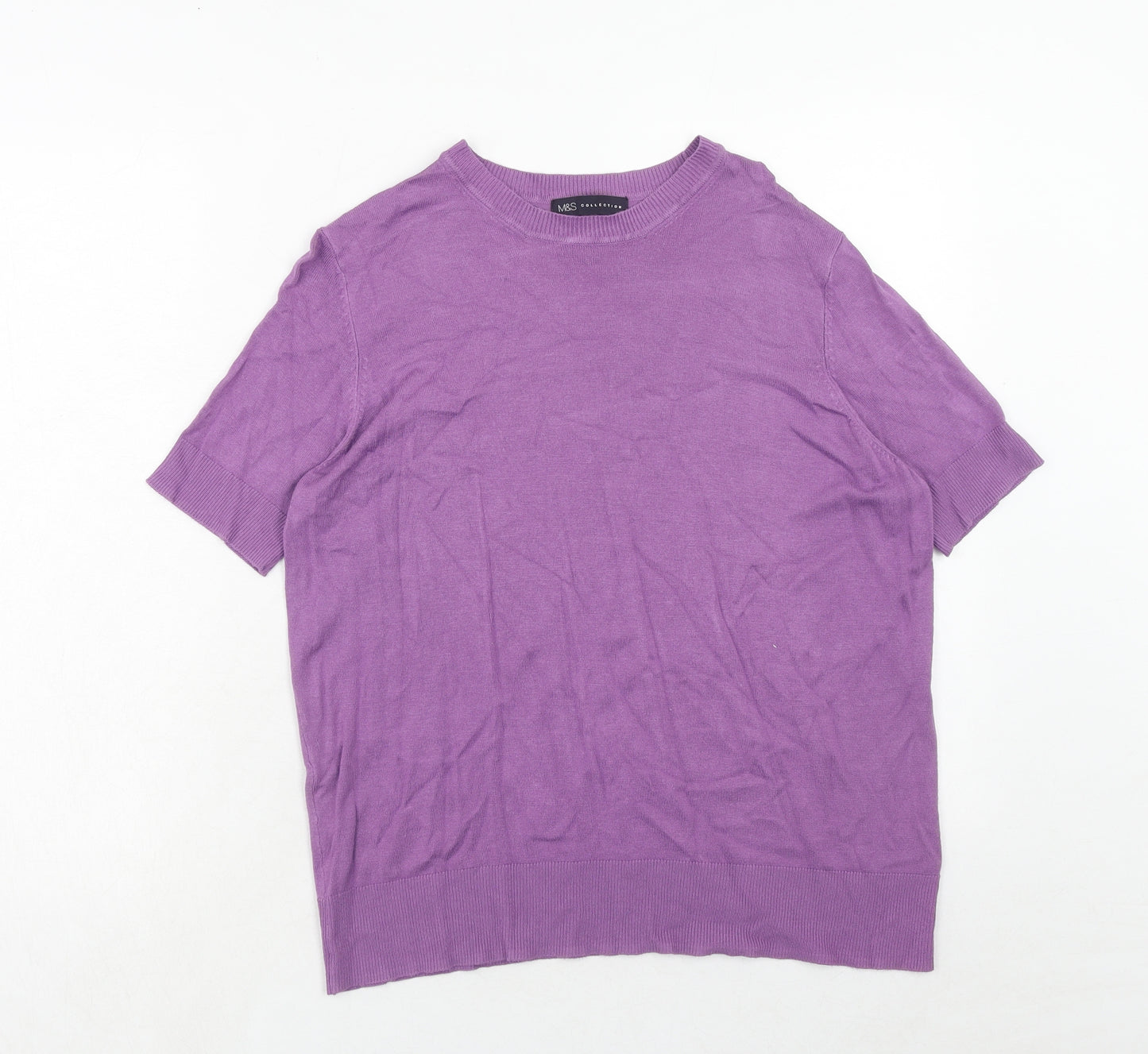Marks and Spencer Womens Purple Round Neck Acrylic Pullover Jumper Size 14