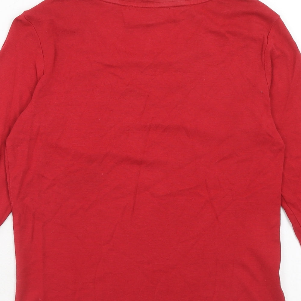 Laura Ashley Womens Red Cotton Basic T-Shirt Size 10 Round Neck