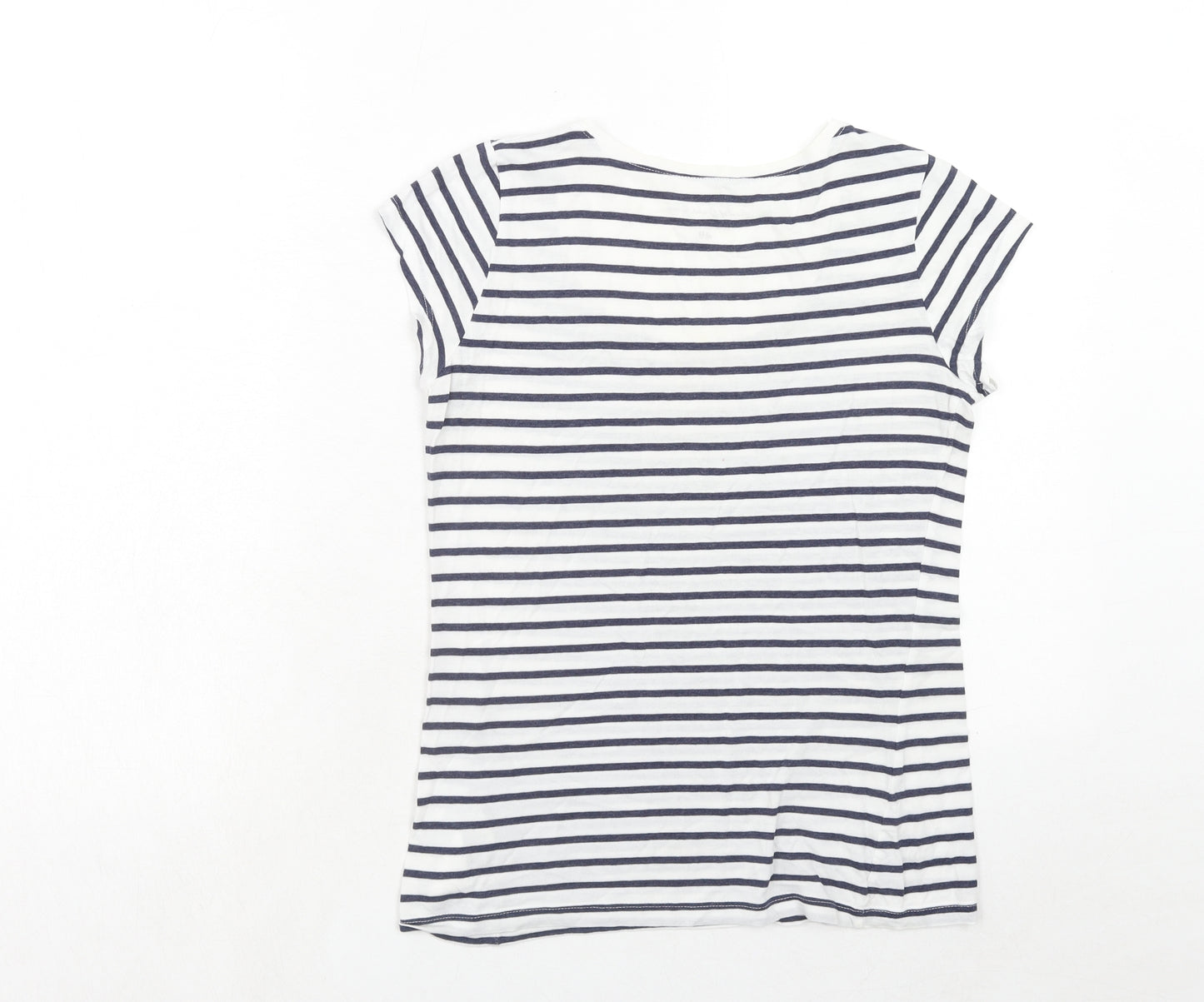 H&M Womens White Striped Cotton Basic T-Shirt Size S Round Neck