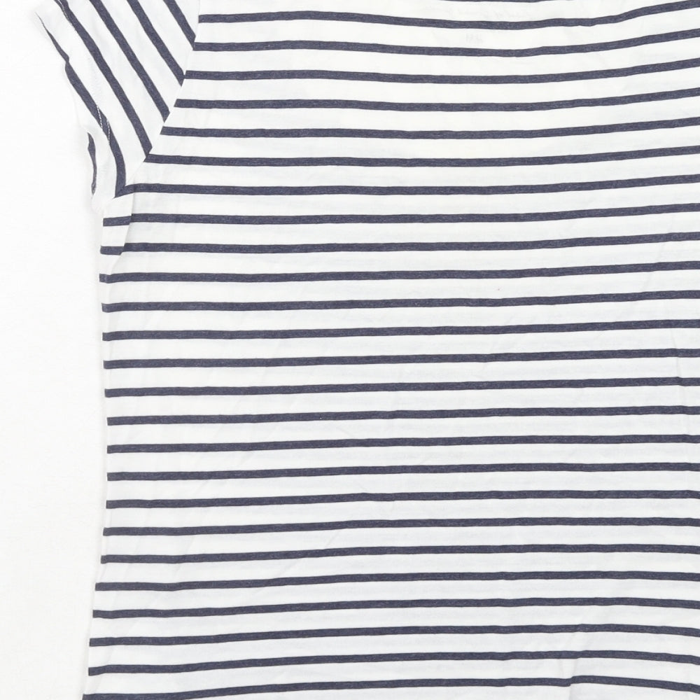 H&M Womens White Striped Cotton Basic T-Shirt Size S Round Neck