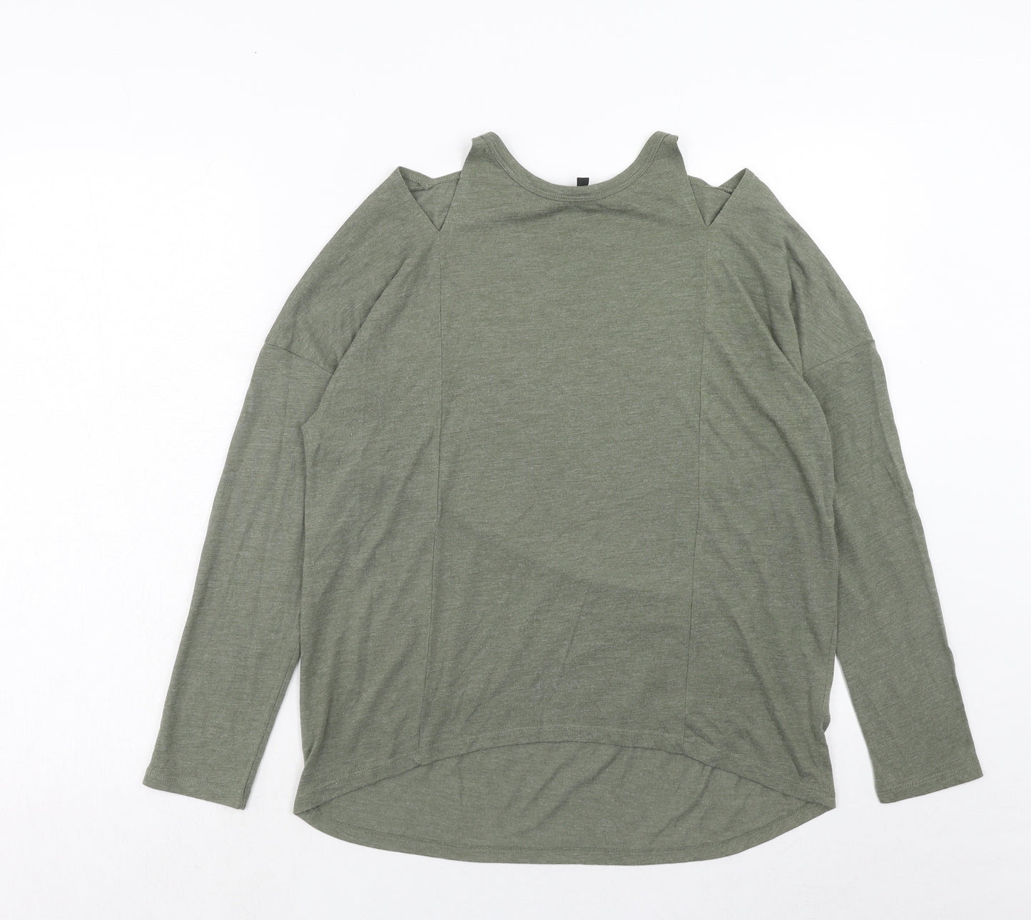 New Look Womens Green Polyester Basic T-Shirt Size 12 Roll Neck - Cold Shoulder