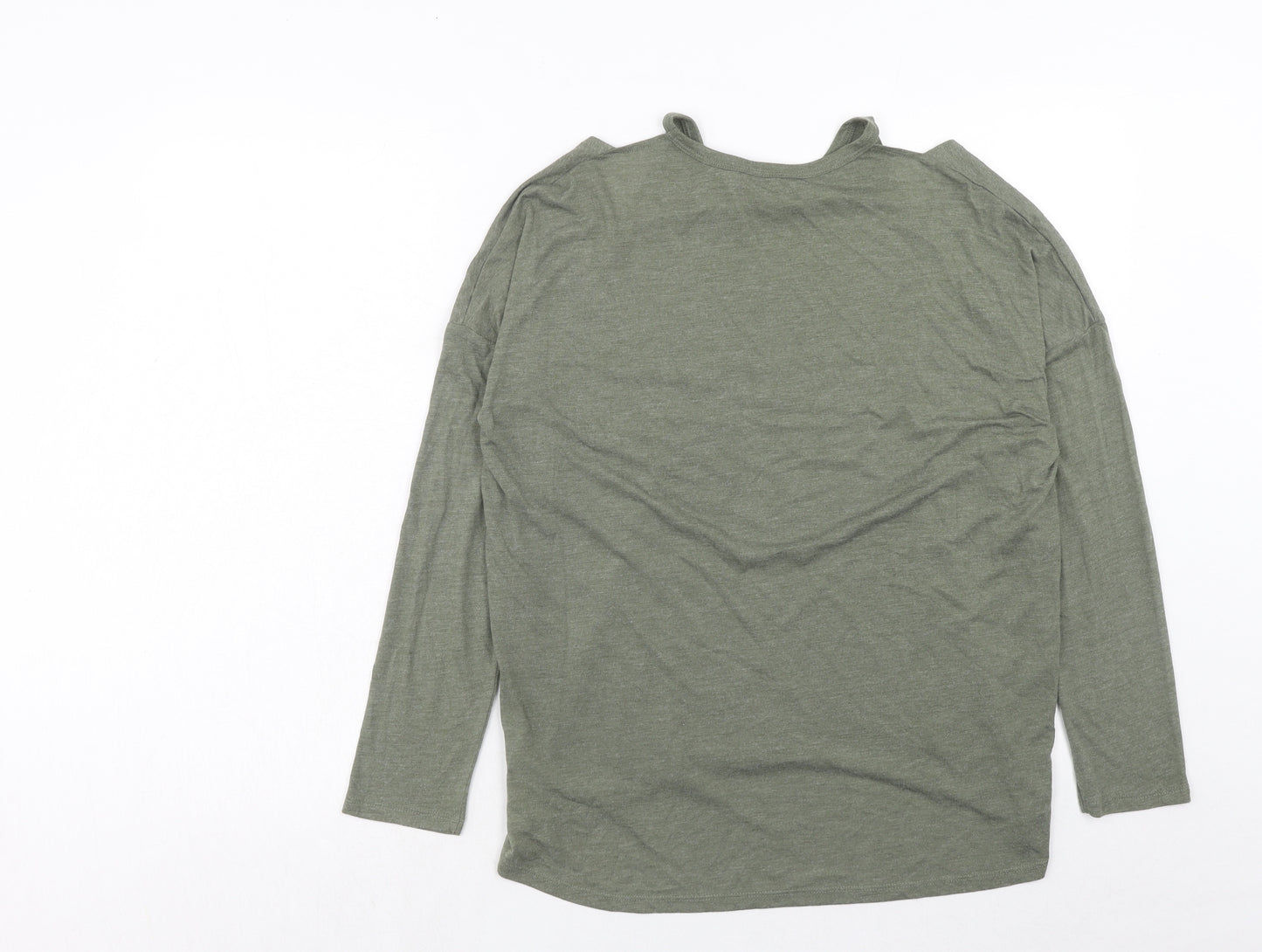 New Look Womens Green Polyester Basic T-Shirt Size 12 Roll Neck - Cold Shoulder