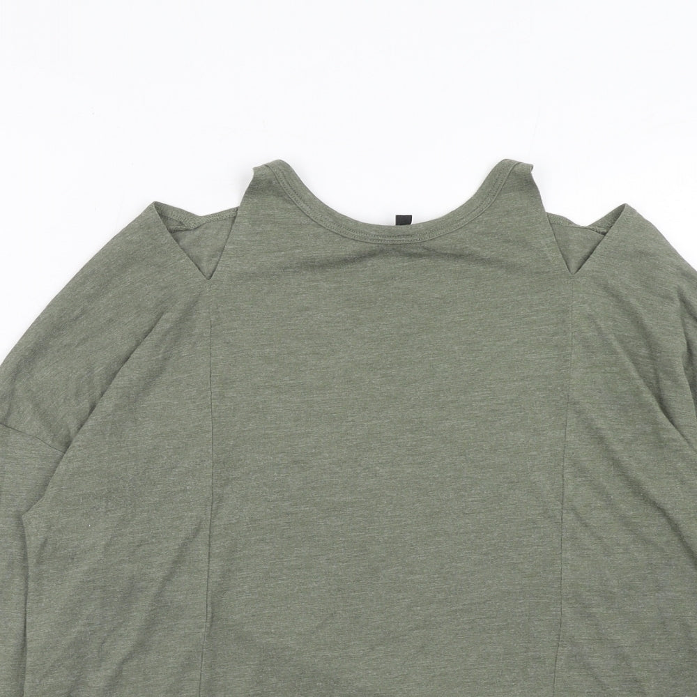New Look Womens Green Polyester Basic T-Shirt Size 12 Roll Neck - Cold Shoulder