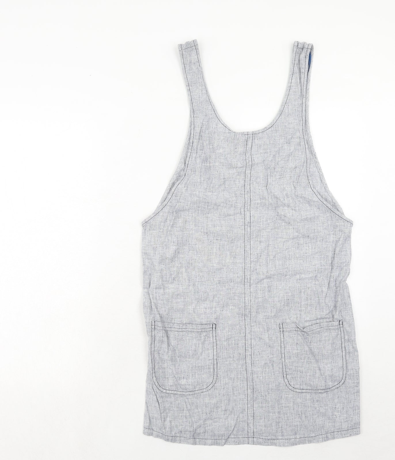 New Look Womens Blue Linen Pinafore/Dungaree Dress Size 6 Scoop Neck Pullover