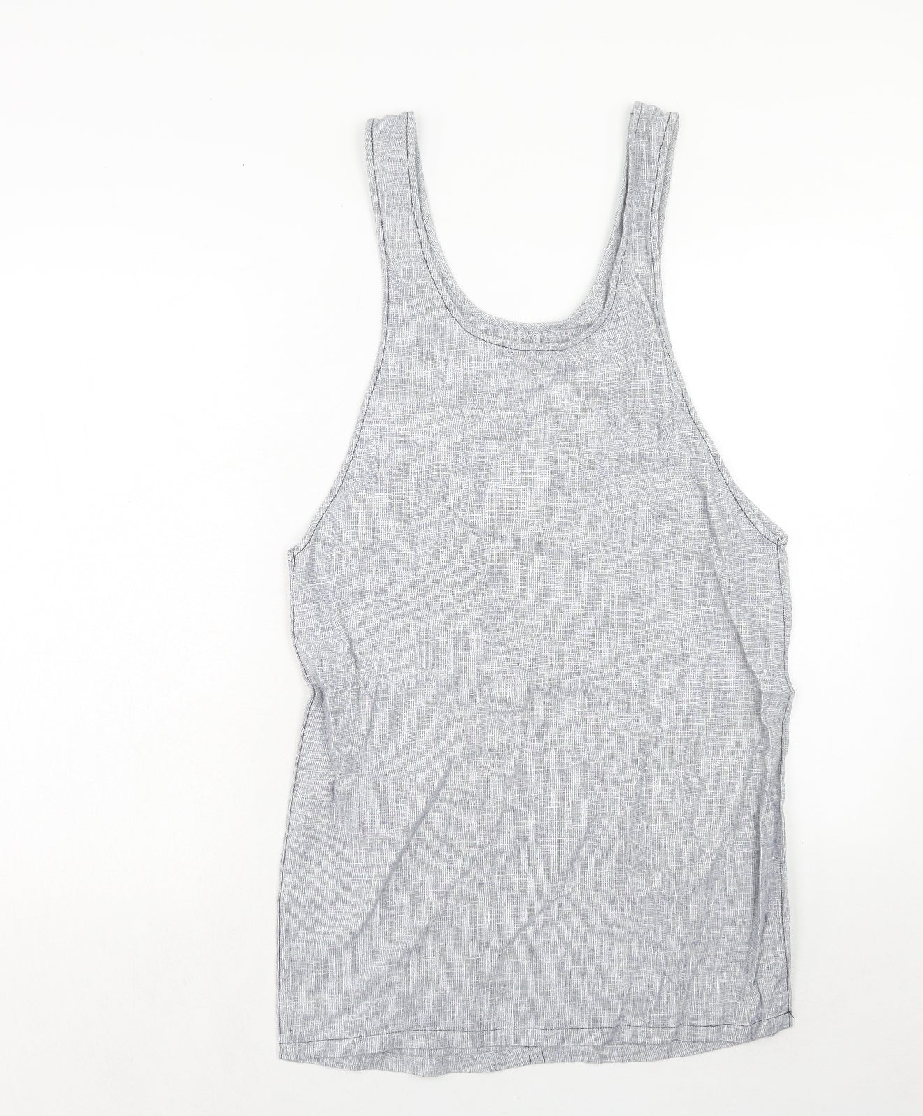 New Look Womens Blue Linen Pinafore/Dungaree Dress Size 6 Scoop Neck Pullover