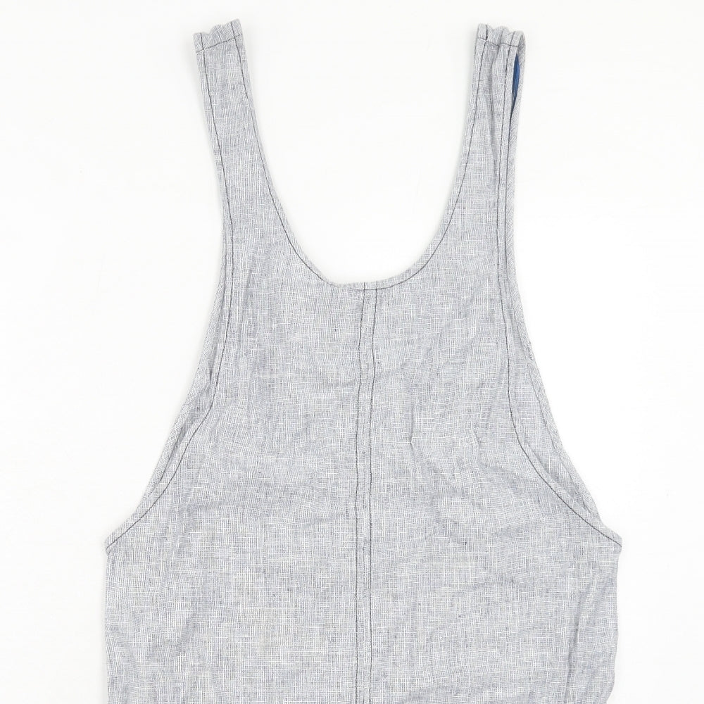 New Look Womens Blue Linen Pinafore/Dungaree Dress Size 6 Scoop Neck Pullover