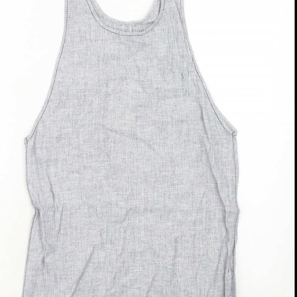 New Look Womens Blue Linen Pinafore/Dungaree Dress Size 6 Scoop Neck Pullover