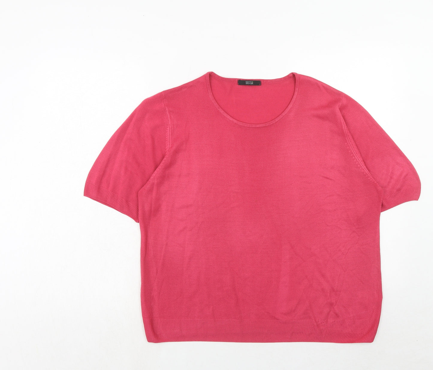 Marks and Spencer Womens Pink Round Neck Acrylic Pullover Jumper Size 20