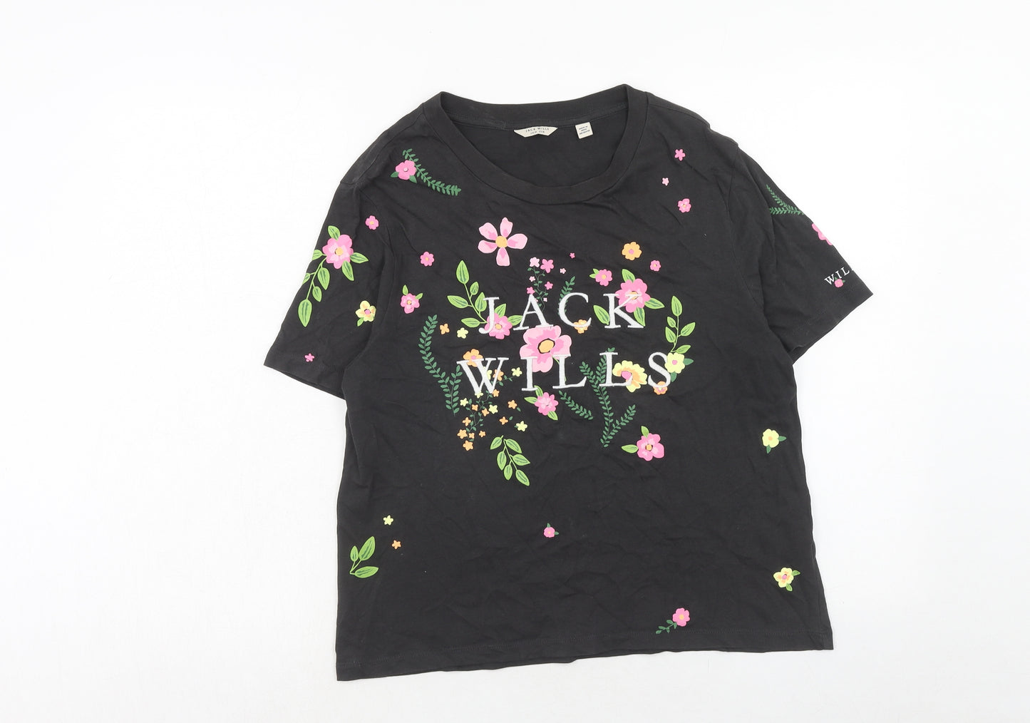 Jack Wills Womens Blue Floral Cotton Basic T-Shirt Size 14 Round Neck