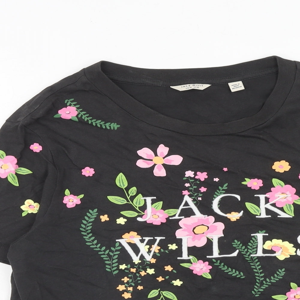Jack Wills Womens Blue Floral Cotton Basic T-Shirt Size 14 Round Neck