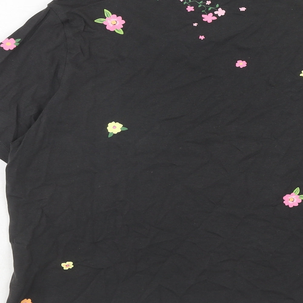 Jack Wills Womens Blue Floral Cotton Basic T-Shirt Size 14 Round Neck
