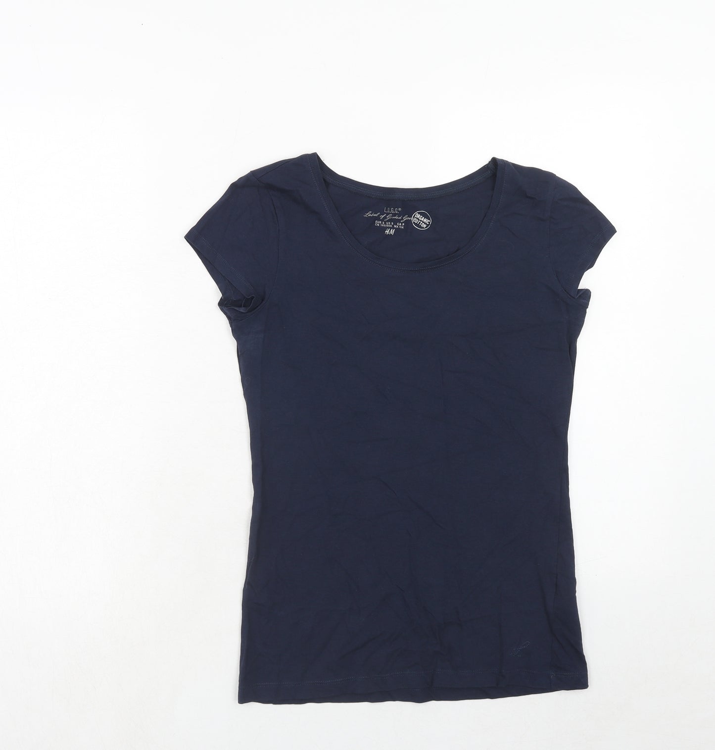 H&M Womens Blue Cotton Basic T-Shirt Size S Round Neck