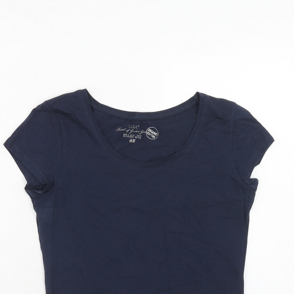 H&M Womens Blue Cotton Basic T-Shirt Size S Round Neck