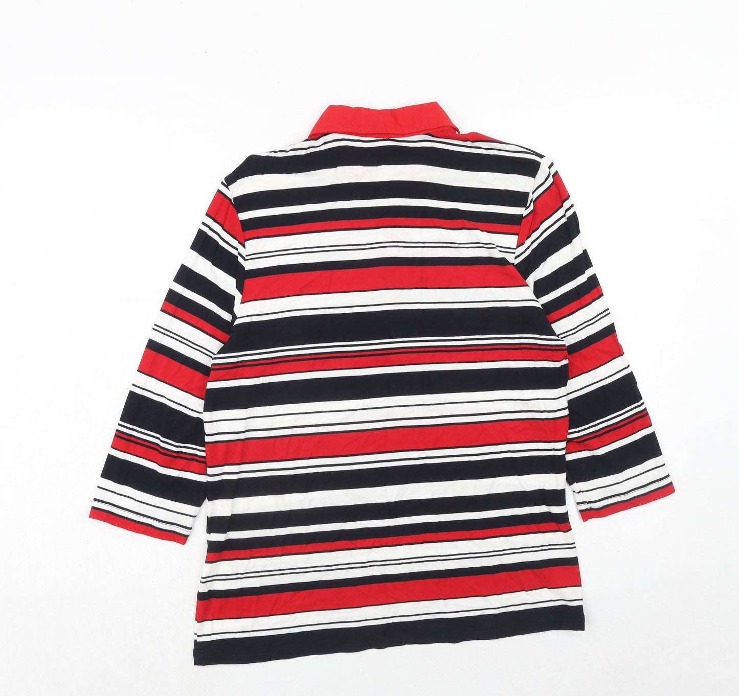 Lebek Womens Red Striped Viscose Basic T-Shirt Size 14 Collared