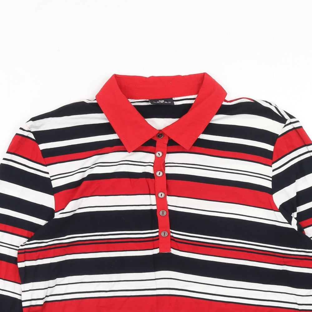 Lebek Womens Red Striped Viscose Basic T-Shirt Size 14 Collared