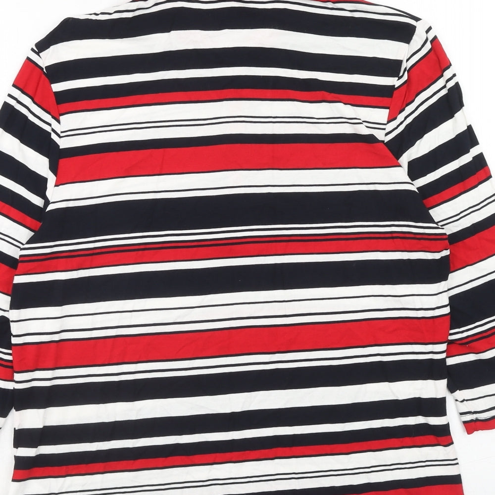 Lebek Womens Red Striped Viscose Basic T-Shirt Size 14 Collared