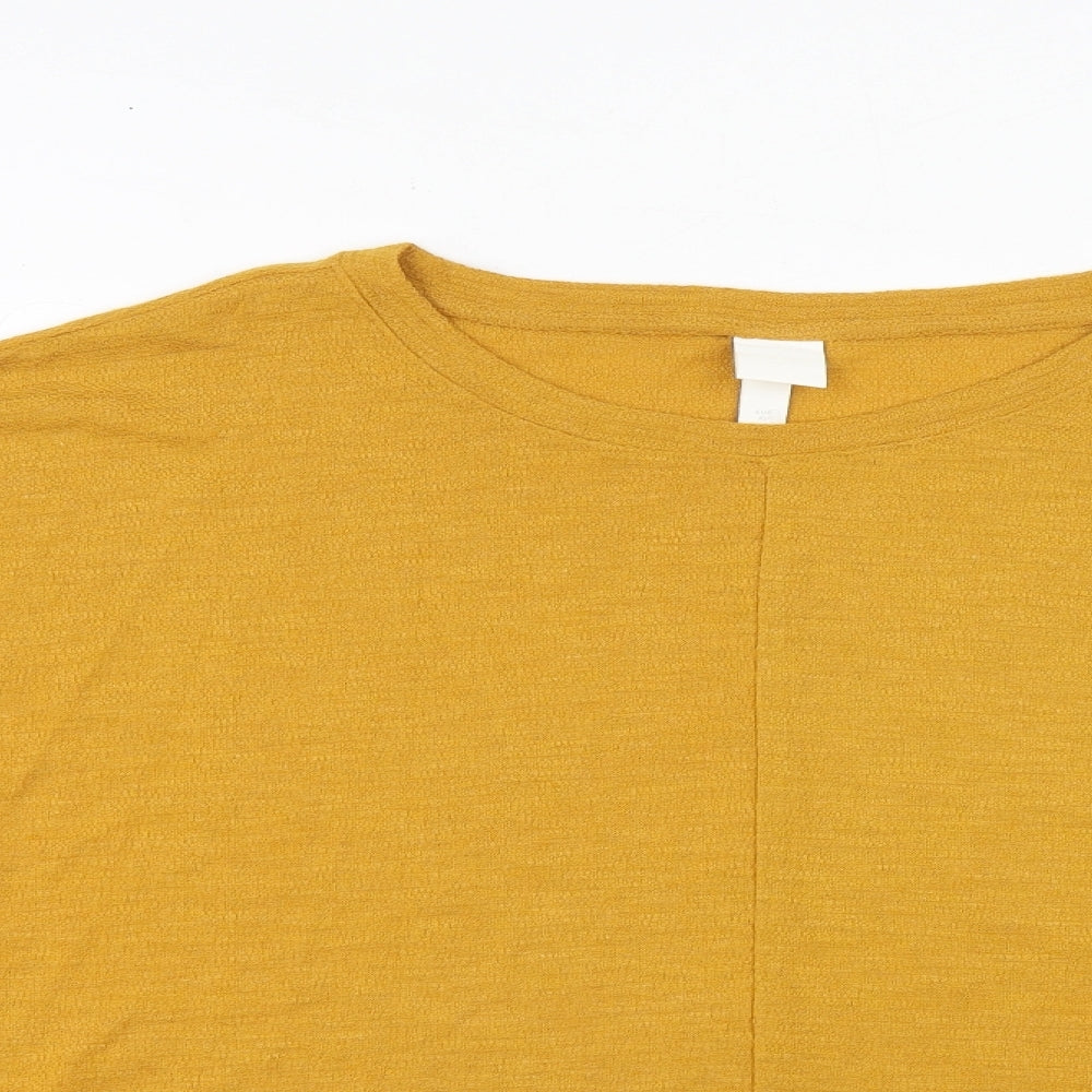 H&M Womens Yellow Polyester Basic T-Shirt Size XL Round Neck