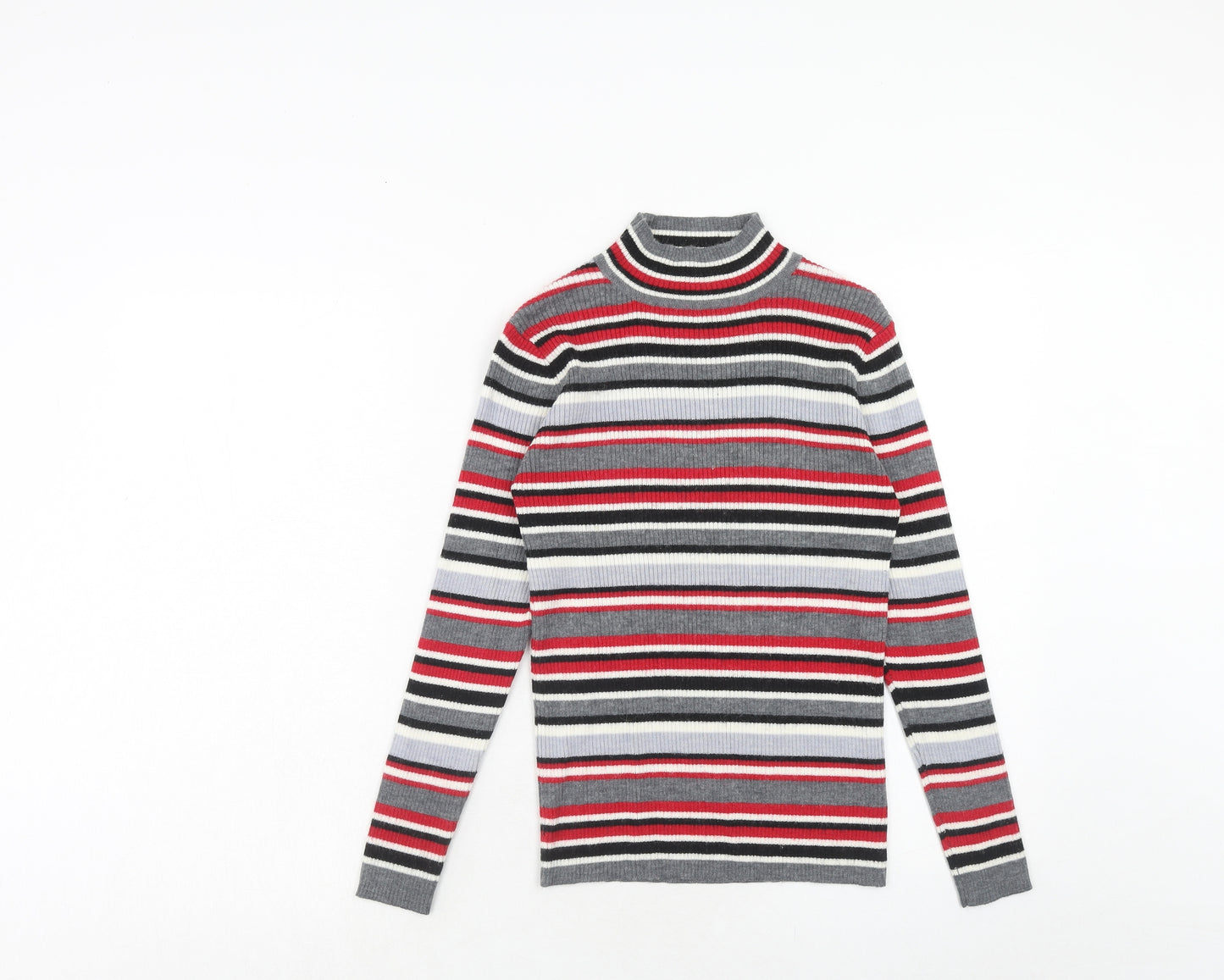 Damart Womens Red High Neck Striped Wool Pullover Jumper Size 10