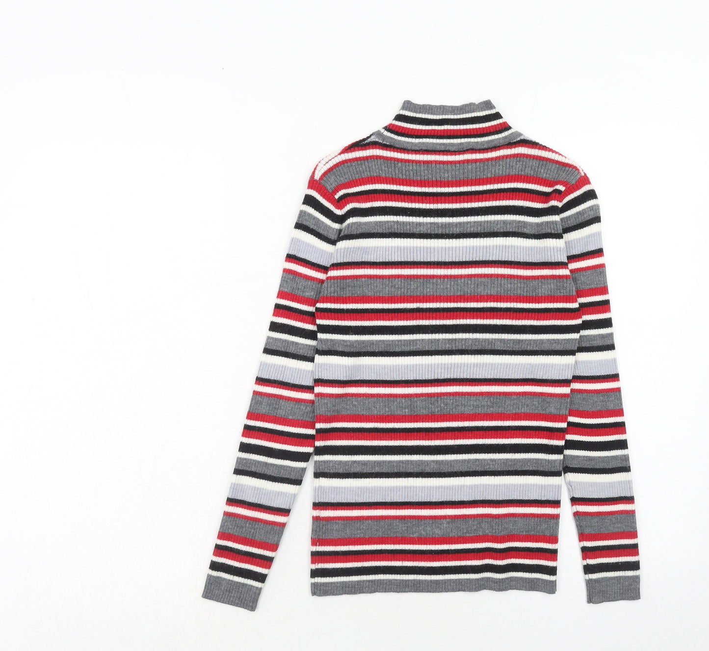 Damart Womens Red High Neck Striped Wool Pullover Jumper Size 10