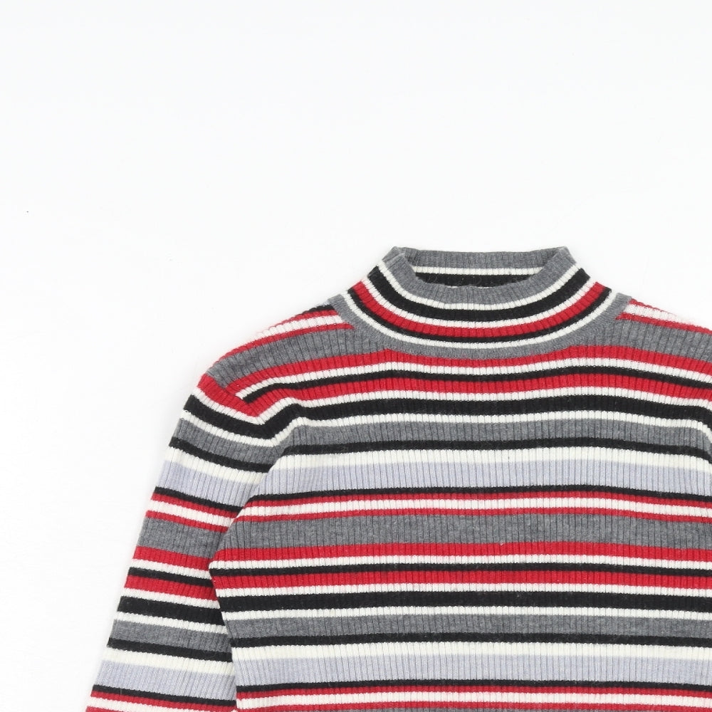 Damart Womens Red High Neck Striped Wool Pullover Jumper Size 10