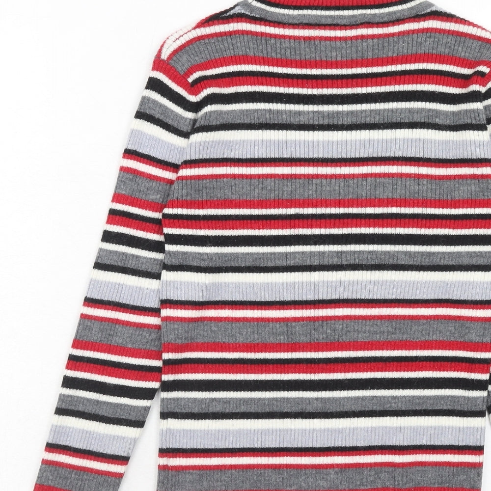 Damart Womens Red High Neck Striped Wool Pullover Jumper Size 10