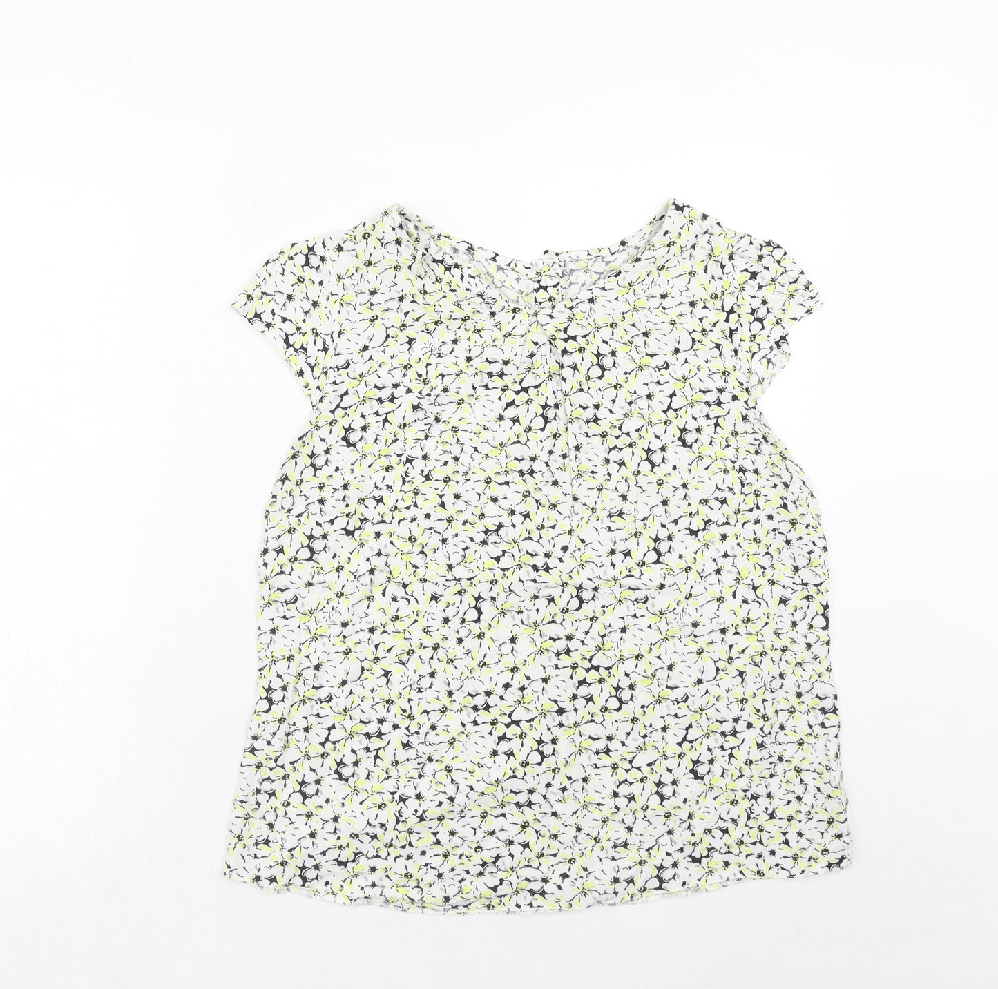 K&D Womens Green Floral Viscose Basic Blouse Size 14 Round Neck