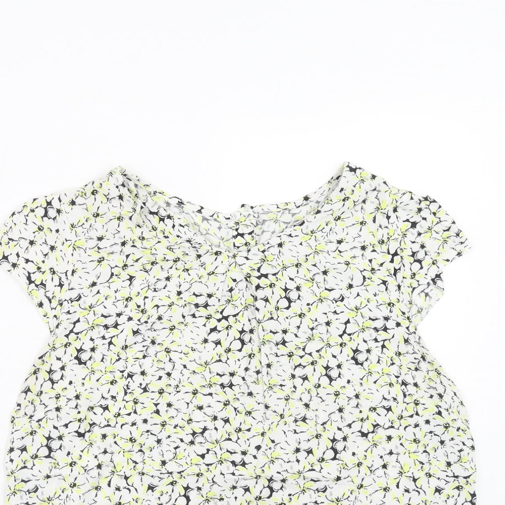 K&D Womens Green Floral Viscose Basic Blouse Size 14 Round Neck