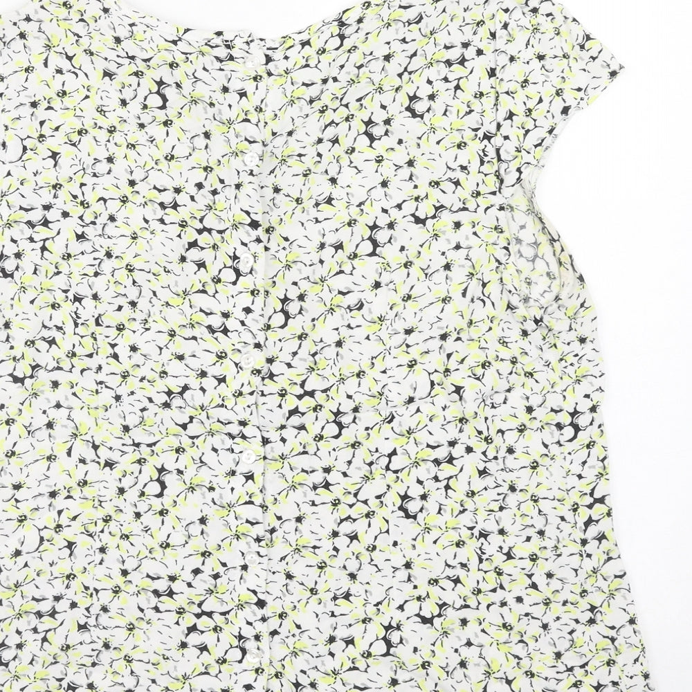 K&D Womens Green Floral Viscose Basic Blouse Size 14 Round Neck