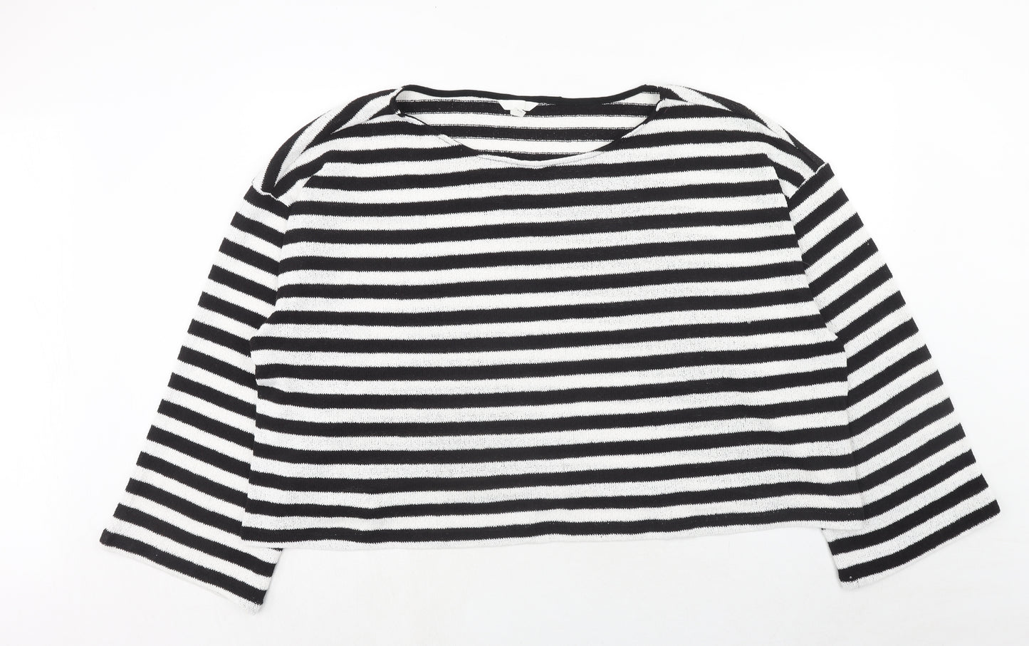 H&M Womens White Boat Neck Striped Polyester Pullover Jumper Size 3XL
