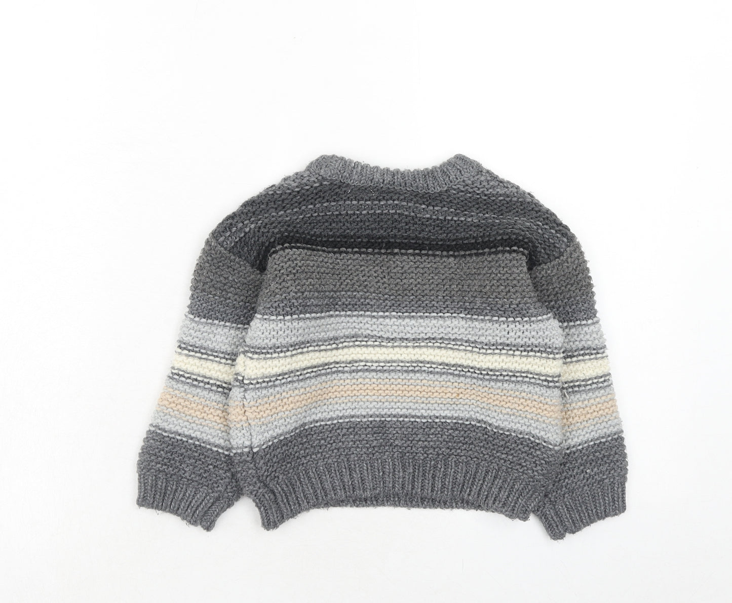 Zara Boys Grey Crew Neck Striped Acrylic Pullover Jumper Size 2-3 Years Pullover