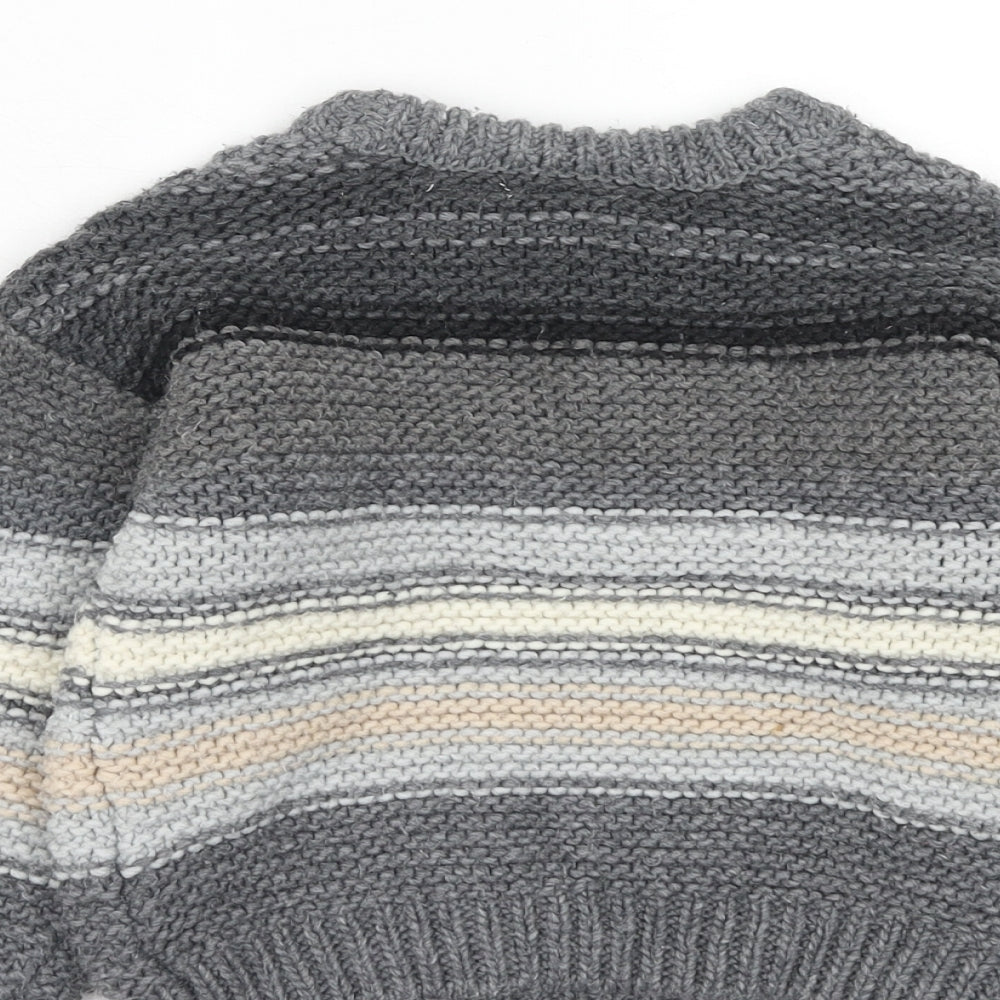 Zara Boys Grey Crew Neck Striped Acrylic Pullover Jumper Size 2-3 Years Pullover
