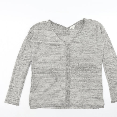 Grain de Malice Womens Grey V-Neck Acrylic Pullover Jumper Size S