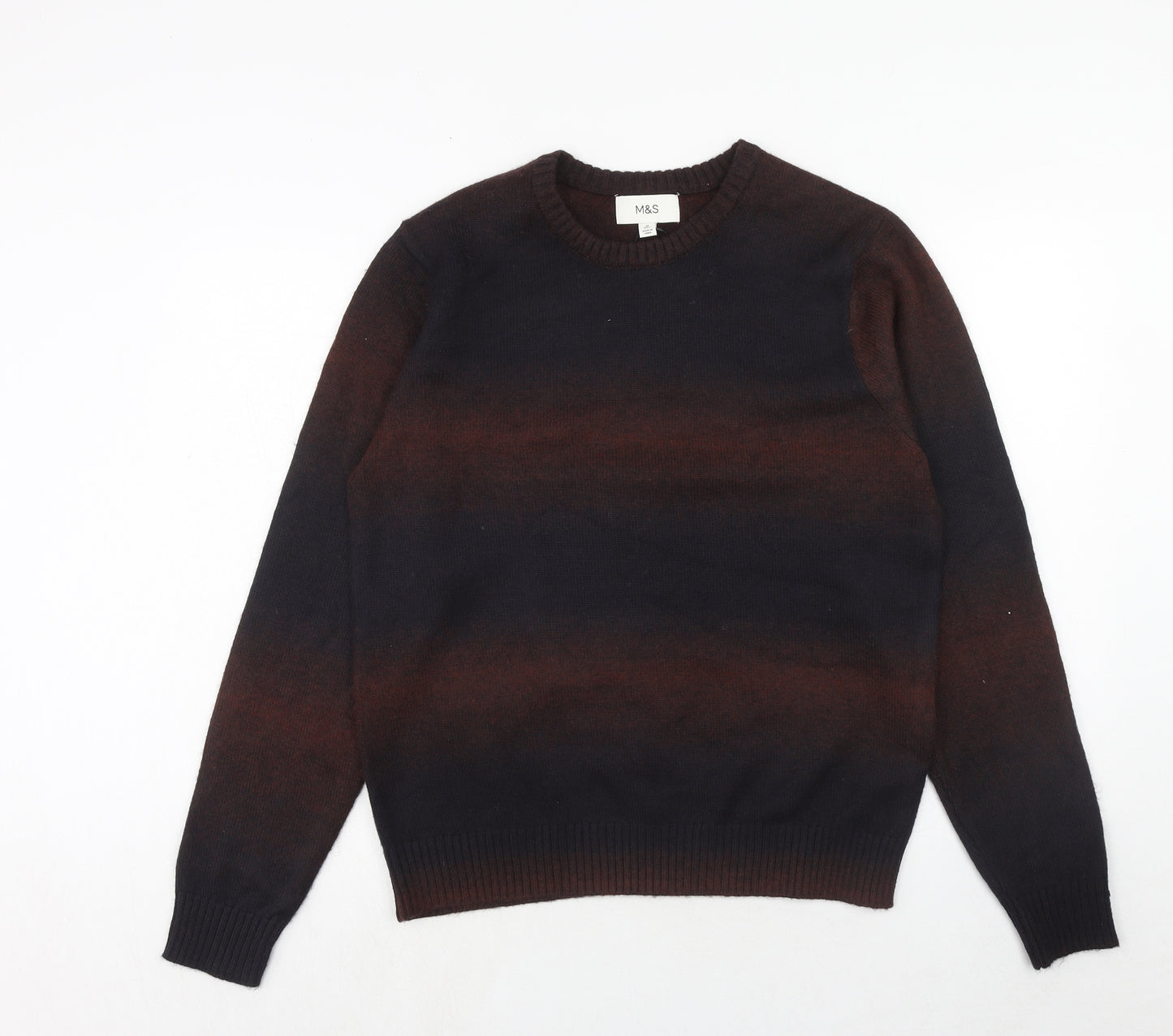 Marks and Spencer Mens Brown Round Neck Polyester Pullover Jumper Size M Long Sleeve