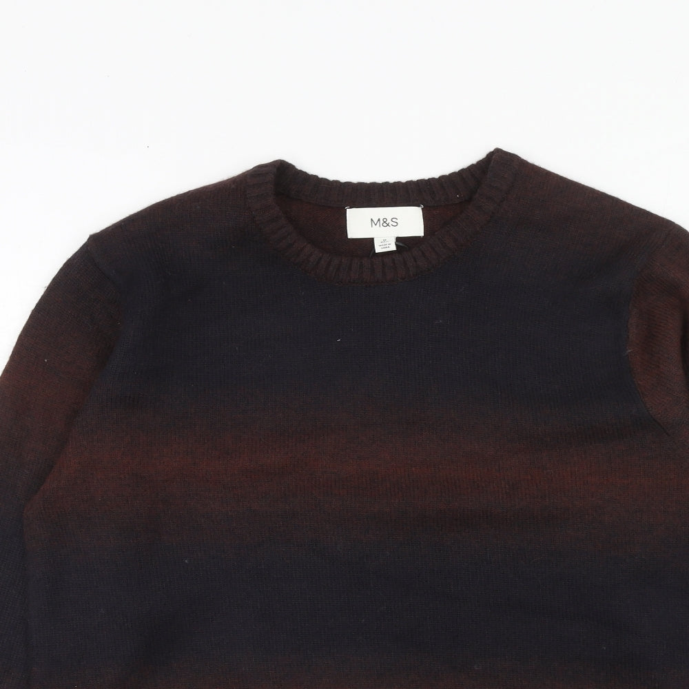 Marks and Spencer Mens Brown Round Neck Polyester Pullover Jumper Size M Long Sleeve
