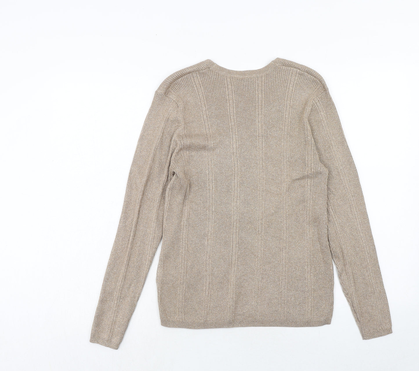 Marks and Spencer Womens Gold V-Neck Viscose Pullover Jumper Size 14