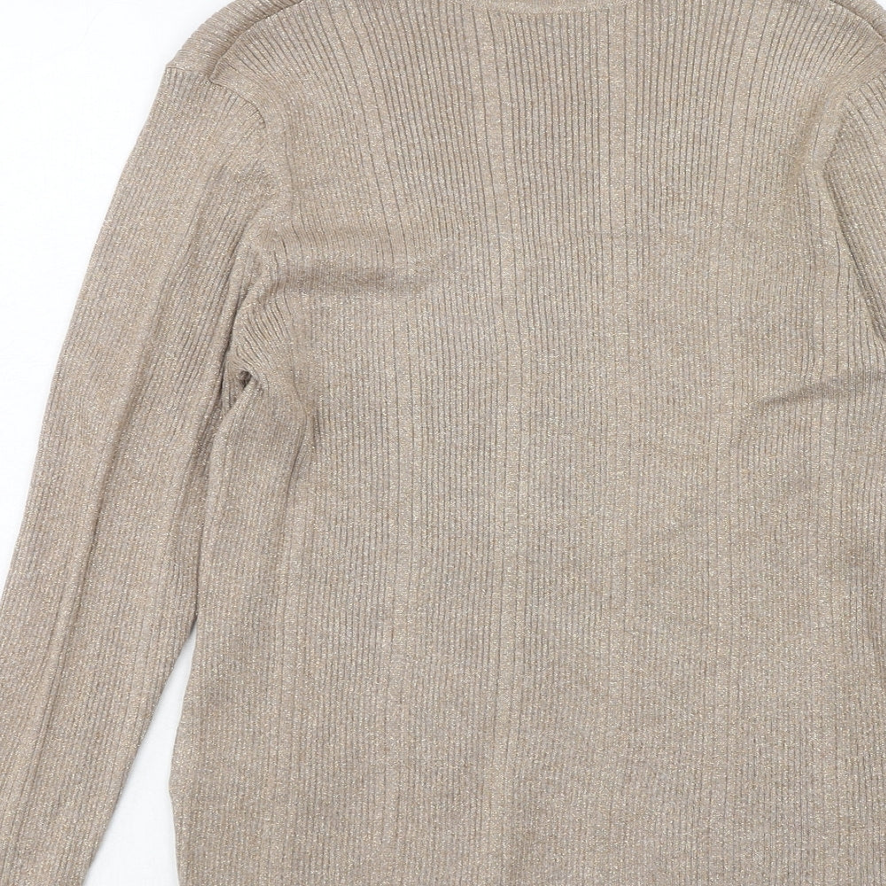 Marks and Spencer Womens Gold V-Neck Viscose Pullover Jumper Size 14